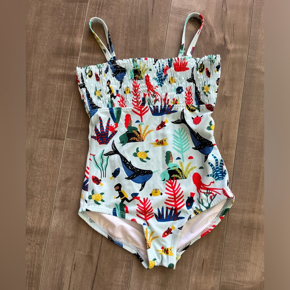 Hannah Anderson Girls one piece swimsuit sz 5 | Ocean print light blue